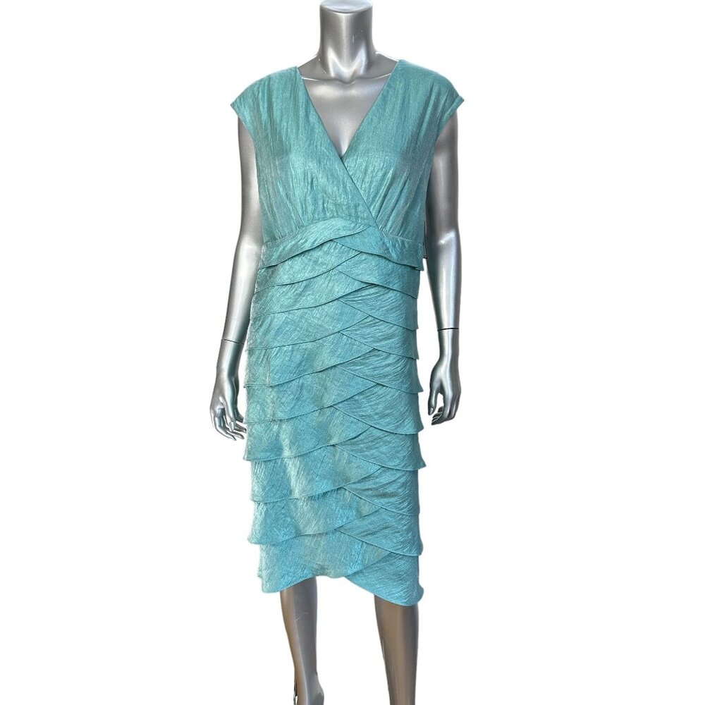 Jessica Howard Turquoise Tiered Layered Sleeveless V-Neck Midi Dress 18W